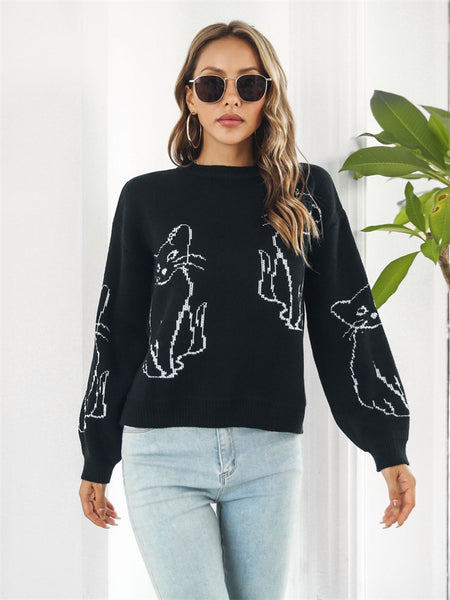 Women's Round Neck Animal Motifs Knitting Sweater-Corachic