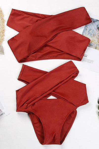 Solid Cross Bikini Set - girlyrose.com