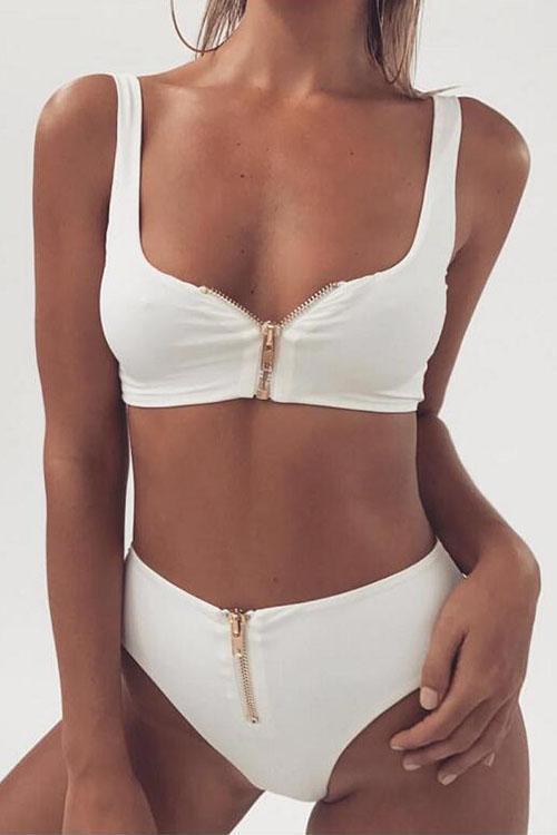 Zipper Close Bikini Set - girlyrose.com