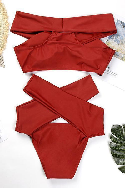 Solid Cross Bikini Set - girlyrose.com