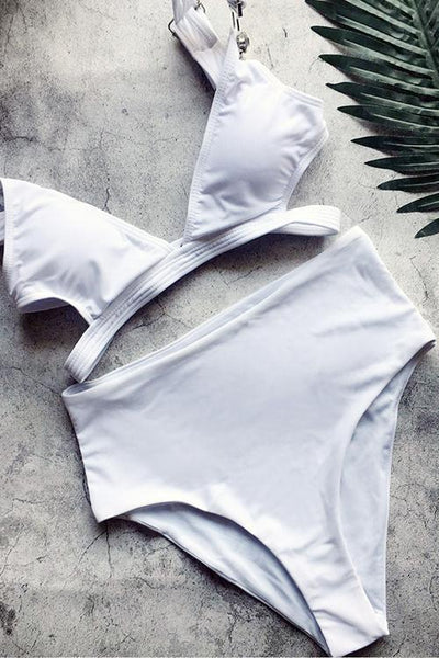 Solid Hollow High Waist Bikini Set - girlyrose.com