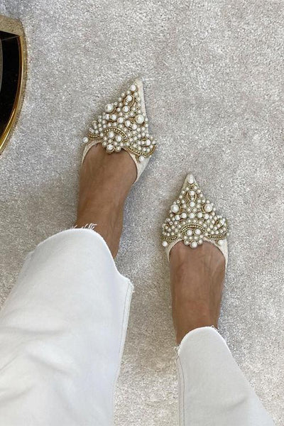 Pearl Lace High Heel Mules