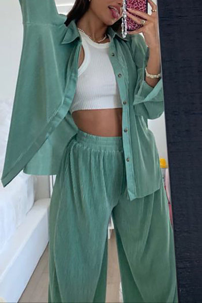 Pleated Oversized Shirt and Trouser Set