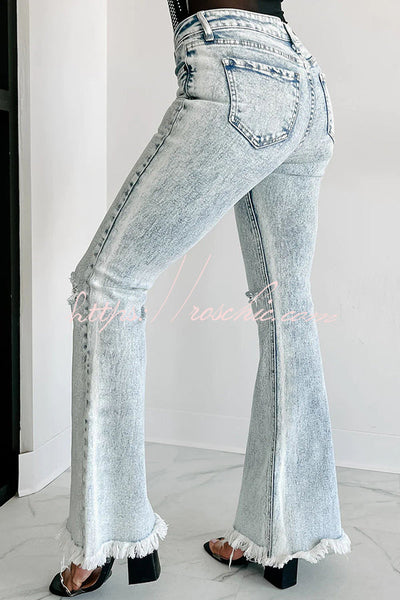 High Rise Pocket Fringe Ripped Jeans