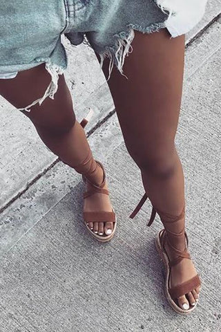 Lace Up Straw Wedges Sandals - girlyrose.com