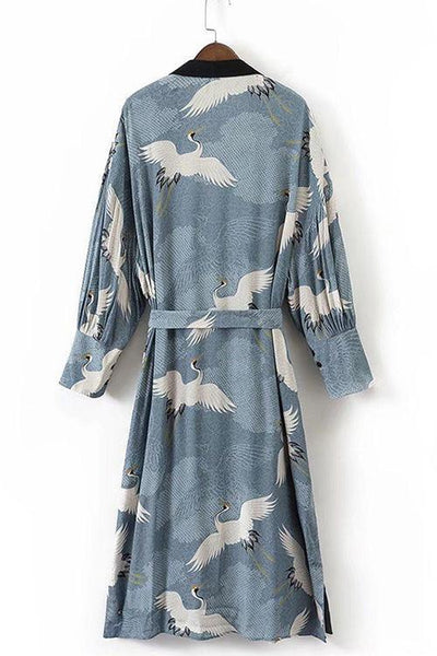 Crane Print Kimono Cardigan