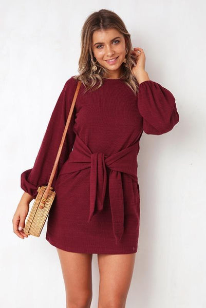 Knot Long Sleeve Mini Dress - girlyrose.com
