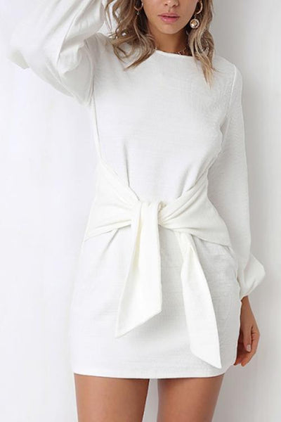 Knot Long Sleeve Mini Dress - girlyrose.com