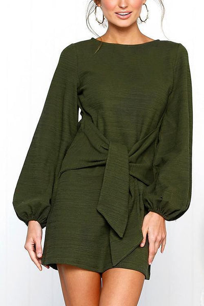 Knot Long Sleeve Mini Dress - girlyrose.com