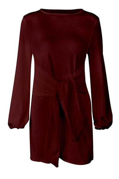 Knot Long Sleeve Mini Dress - girlyrose.com