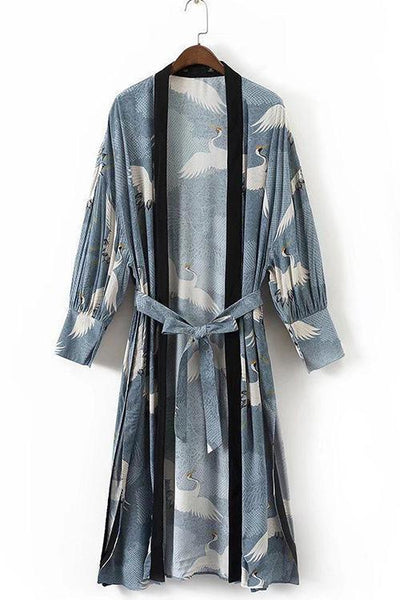 Crane Print Kimono Cardigan