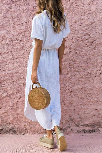 Deep V Buttons Down Long Shirt Dress - girlyrose.com