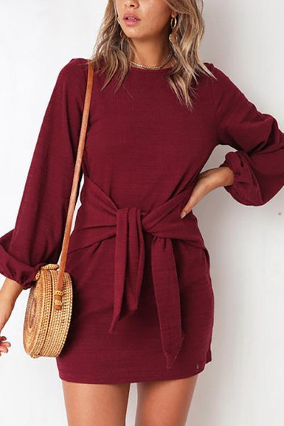 Knot Long Sleeve Mini Dress - girlyrose.com