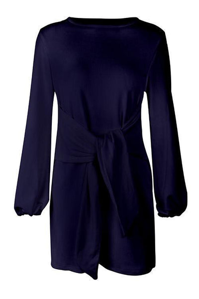 Knot Long Sleeve Mini Dress - girlyrose.com