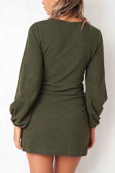 Knot Long Sleeve Mini Dress - girlyrose.com