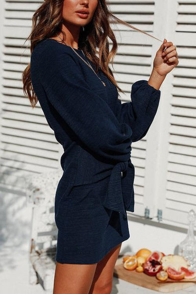 Knot Long Sleeve Mini Dress - girlyrose.com
