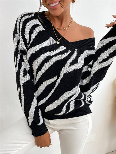 Fashion Zebra Pattern Warm Knitting Sweater-Corachic