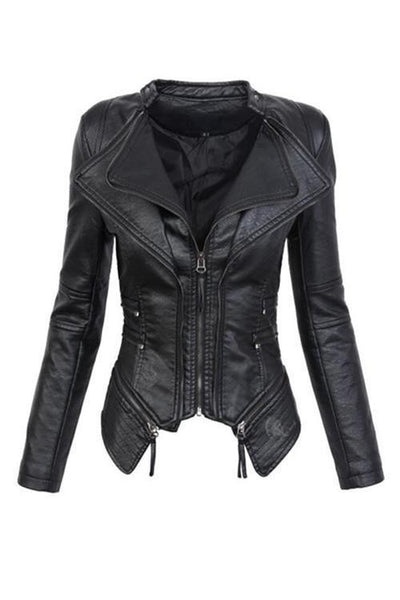 Zipper Slim Leather Jackets - girlyrose.com