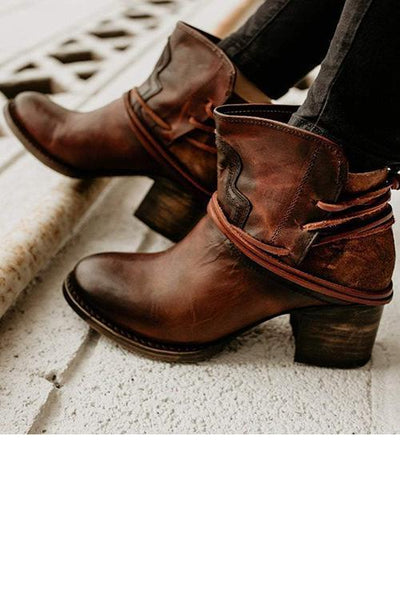 Lace Up Chunky Heels Ankle Boots - girlyrose.com