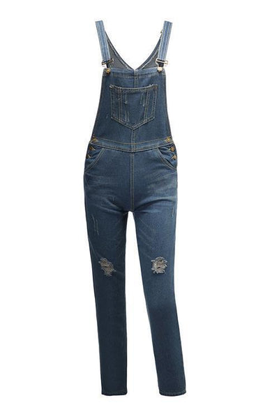 Ripped Sleeveless Denim Overall - girlyrose.com