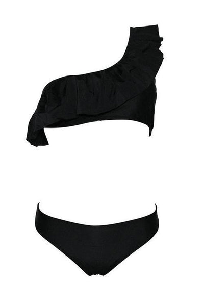 Flounce One Shoulder Bikini Set - girlyrose.com