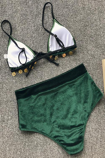 Velvet High Waist Bikini Set - girlyrose.com