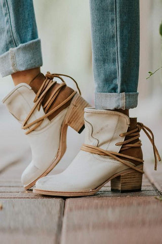 Lace Up Chunky Heels Ankle Boots - girlyrose.com