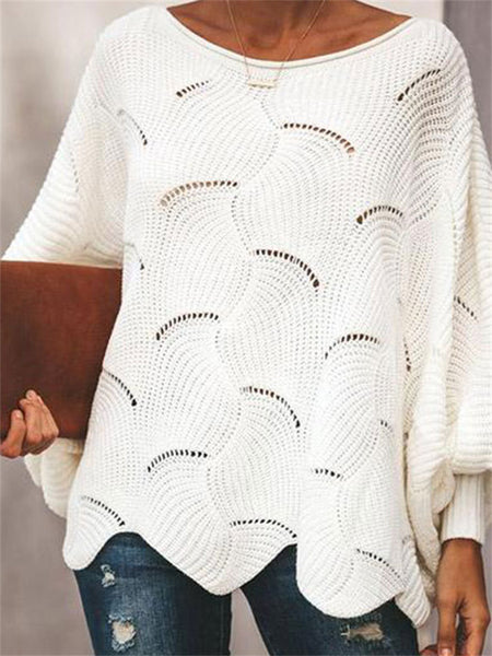 Irregular Loose Lantern Sleeve Hollow Sweater-Corachic