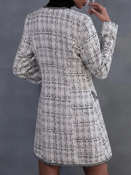 Casual Empire Long Sleeves Buttoned Plaid V-Neck Jackets&Coats