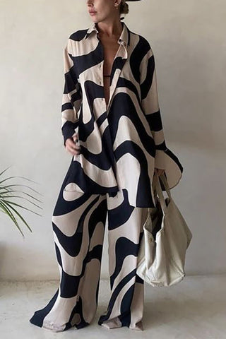 Geometry Print Loose Shirt Pants Set