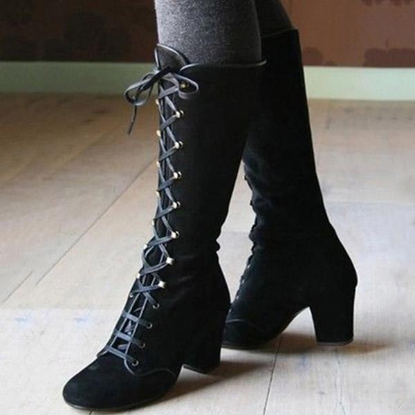 Lydiashoes Elegant Lace-Up Chunky Heel Boots