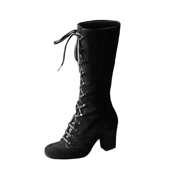 Lydiashoes Elegant Lace-Up Chunky Heel Boots