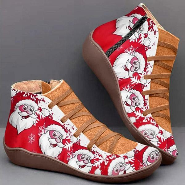 Lydiashoes Santa Printed Zipper Flat Boots