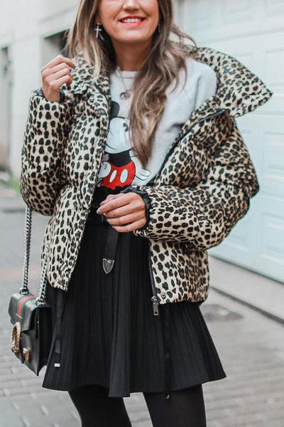 Leopard Print Hoodie Coat - girlyrose.com