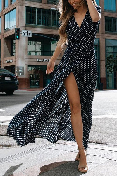 Polka Dot Wrap Maxi Dress - girlyrose.com