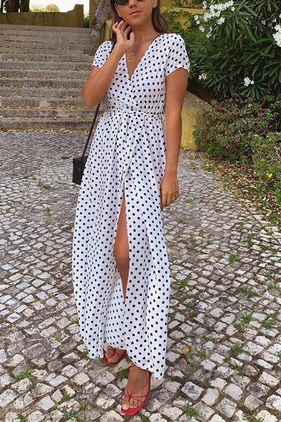 Polka Dot Wrap Maxi Dress - girlyrose.com