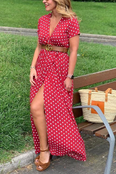 Polka Dot Wrap Maxi Dress - girlyrose.com