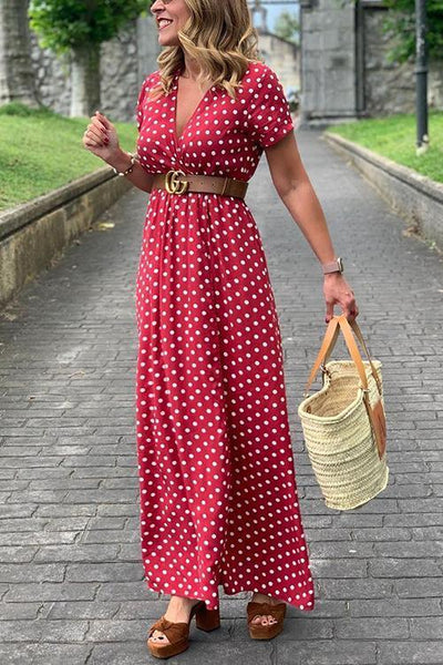 Polka Dot Wrap Maxi Dress - girlyrose.com