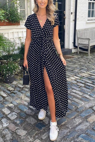 Polka Dot Wrap Maxi Dress - girlyrose.com