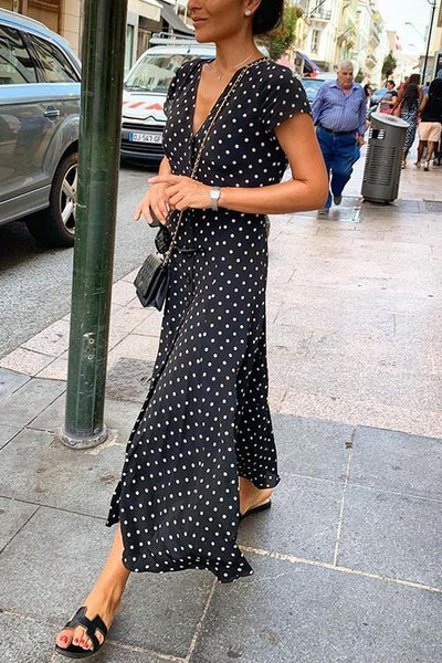 Polka Dot Wrap Maxi Dress - girlyrose.com