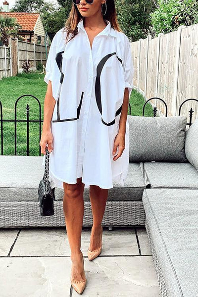Letter Print Shirt Mini Dress - girlyrose.com