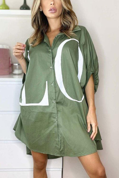 Letter Print Shirt Mini Dress - girlyrose.com