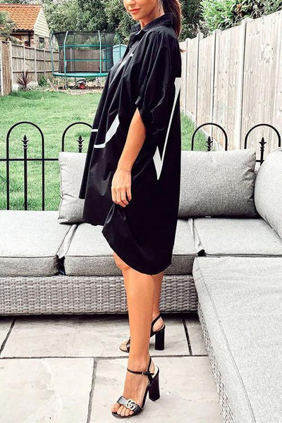 Letter Print Shirt Mini Dress - girlyrose.com