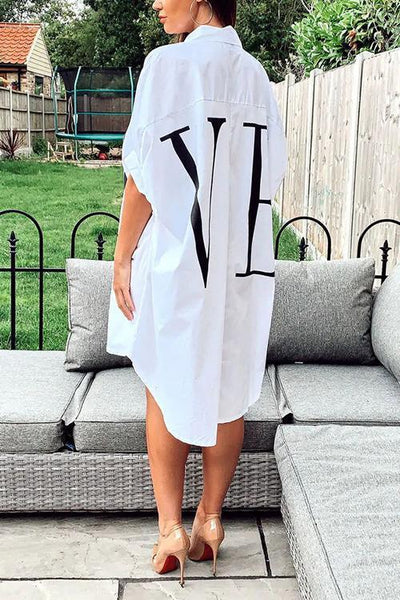 Letter Print Shirt Mini Dress - girlyrose.com