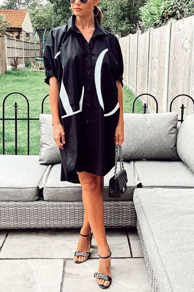 Letter Print Shirt Mini Dress - girlyrose.com