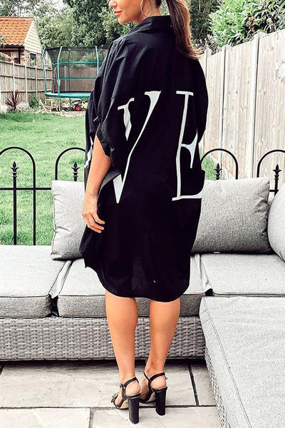 Letter Print Shirt Mini Dress - girlyrose.com