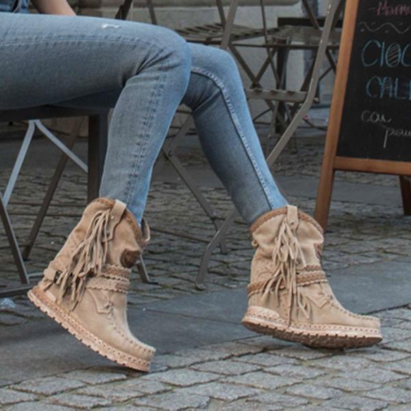 Lydiashoes Vintage Tassel Stone-Washed Boots