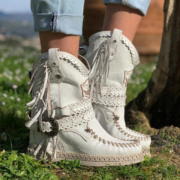 Lydiashoes Vintage Tassel Stone-Washed Boots