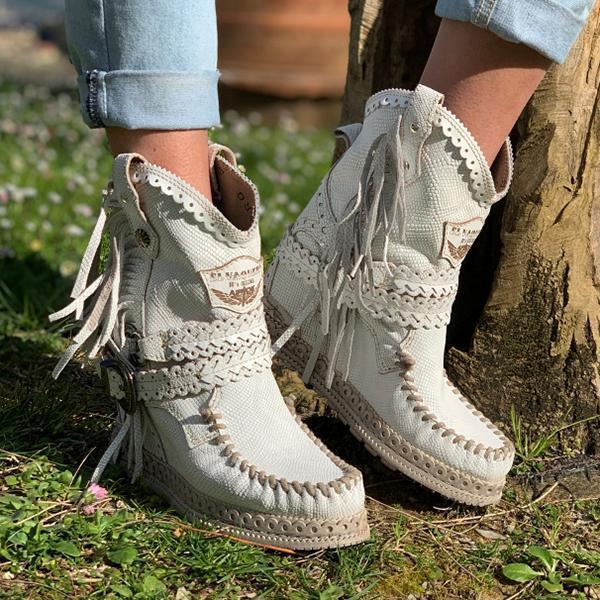 Lydiashoes Vintage Tassel Stone-Washed Boots