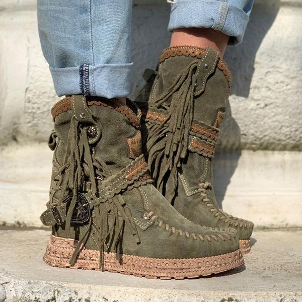 Lydiashoes Vintage Tassel Stone-Washed Boots